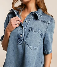 Remino Mini Denim Henley Dress
