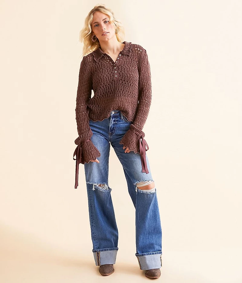Pointelle Henley Sweater