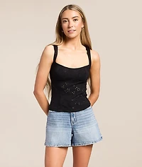 Full Bloom Eyelet Cropped Cami Tank Top