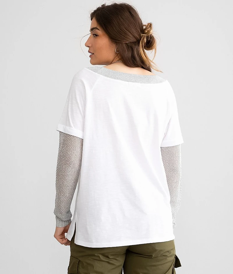 Metallic Trim Oversized Top
