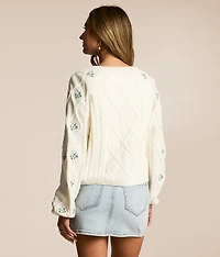 Embroidered Floral Cardigan Sweater