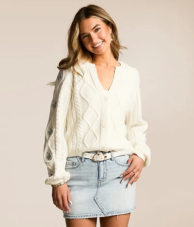 Embroidered Floral Cardigan Sweater