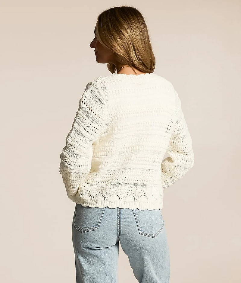 Scalloped Pointelle Cardigan Sweater