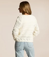 Scalloped Pointelle Cardigan Sweater