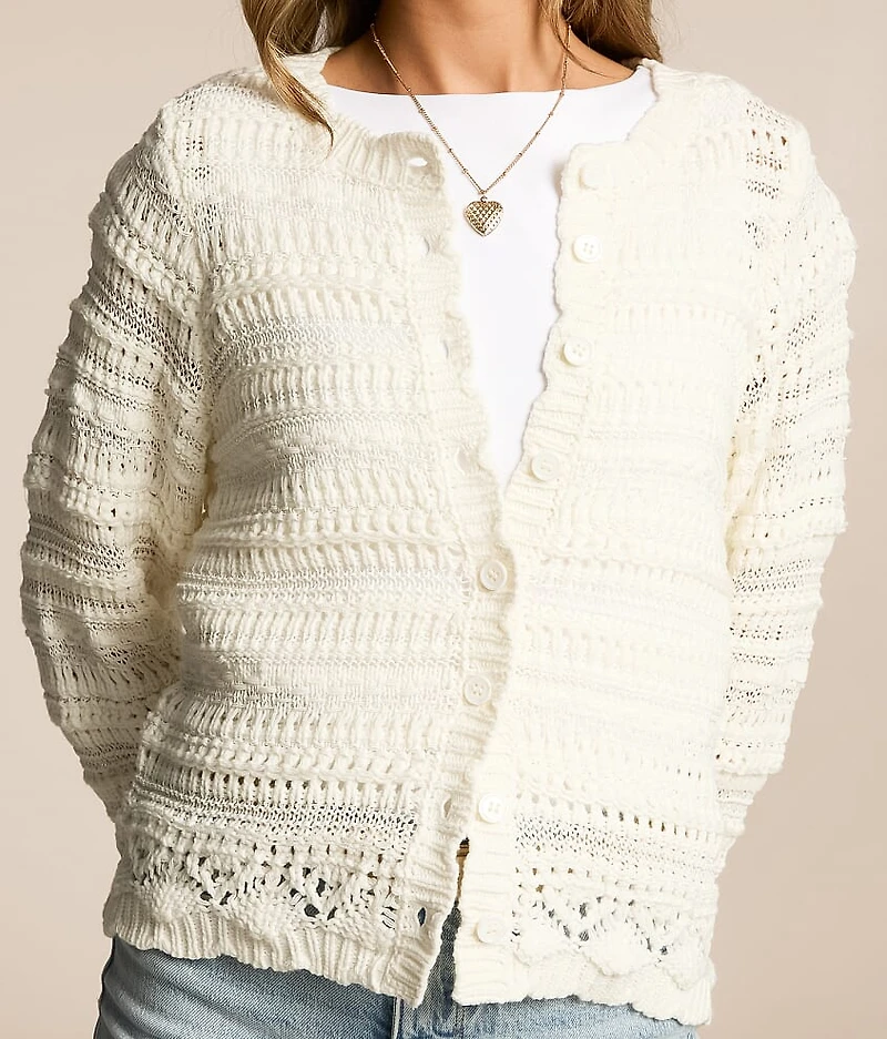 Scalloped Pointelle Cardigan Sweater