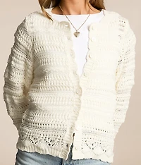 Scalloped Pointelle Cardigan Sweater