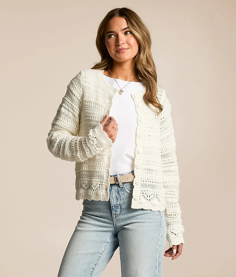 Scalloped Pointelle Cardigan Sweater