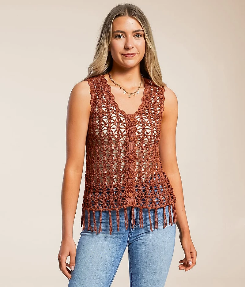 Crochet Fringe Sweater Tank Top