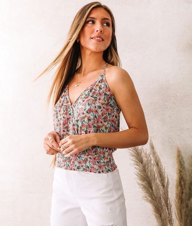 Willow & Root Floral Surplice Cropped Tank Top