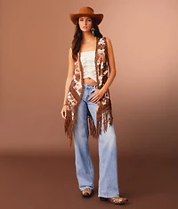 Cow Print Fringe Vest