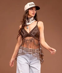 Embroidered Sequin Mesh Tank Top