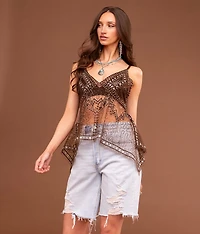 Embroidered Sequin Mesh Tank Top