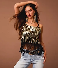 Sequin Fringe Cropped Tank Top