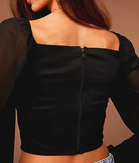 Pieced Denim Corset Cropped Top