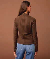 Embroidered Faux Suede Top