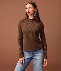Embroidered Faux Suede Top