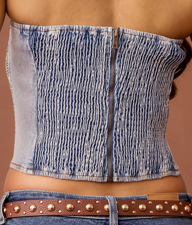 Studded Denim Tube Top