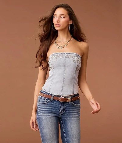 Studded Denim Tube Top