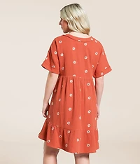 Embroidered Floral Babydoll Dress