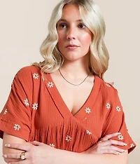 Embroidered Floral Babydoll Dress