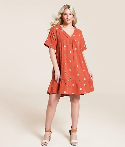 Embroidered Floral Babydoll Dress
