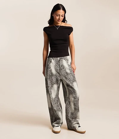 Washed Leopard Barrel Pant