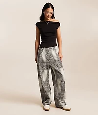 Washed Leopard Barrel Pant