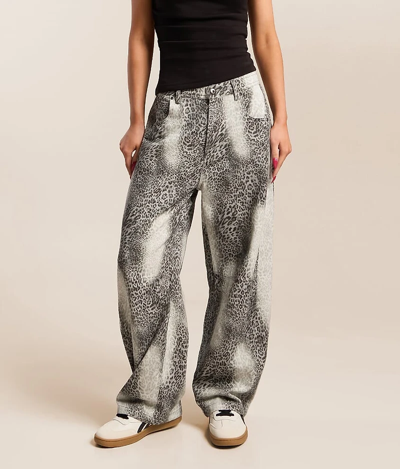 Washed Leopard Barrel Pant