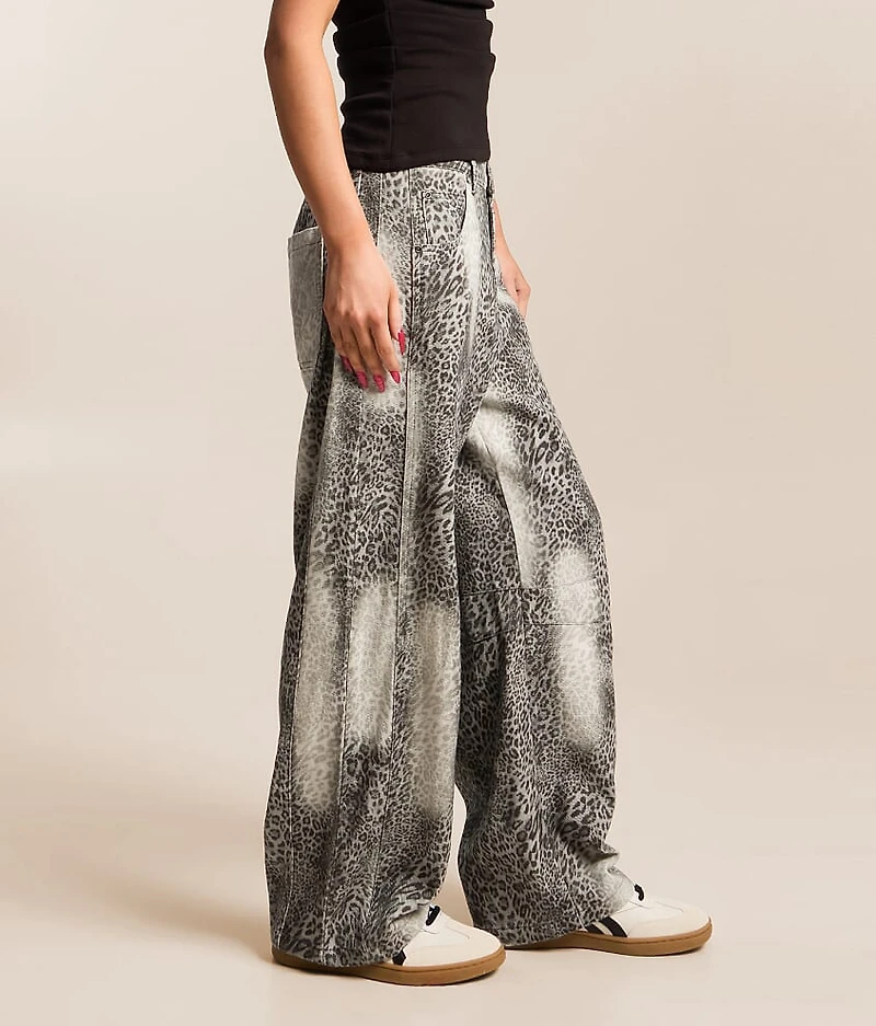 Washed Leopard Barrel Pant
