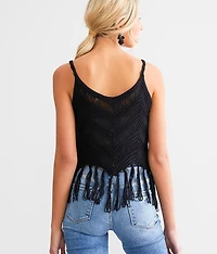 Chevron Cropped Fringe Tank Top