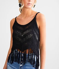 Chevron Cropped Fringe Tank Top