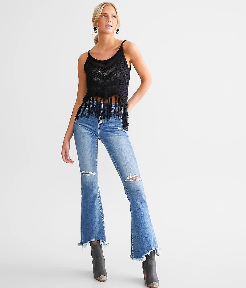 Chevron Cropped Fringe Tank Top