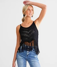 Chevron Cropped Fringe Tank Top