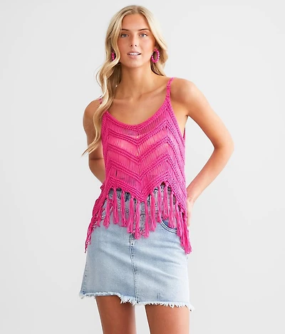 Chevron Cropped Fringe Tank Top