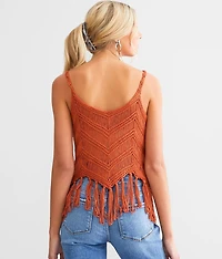 Chevron Cropped Fringe Tank Top