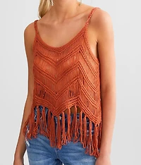 Chevron Cropped Fringe Tank Top