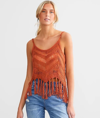 Chevron Cropped Fringe Tank Top
