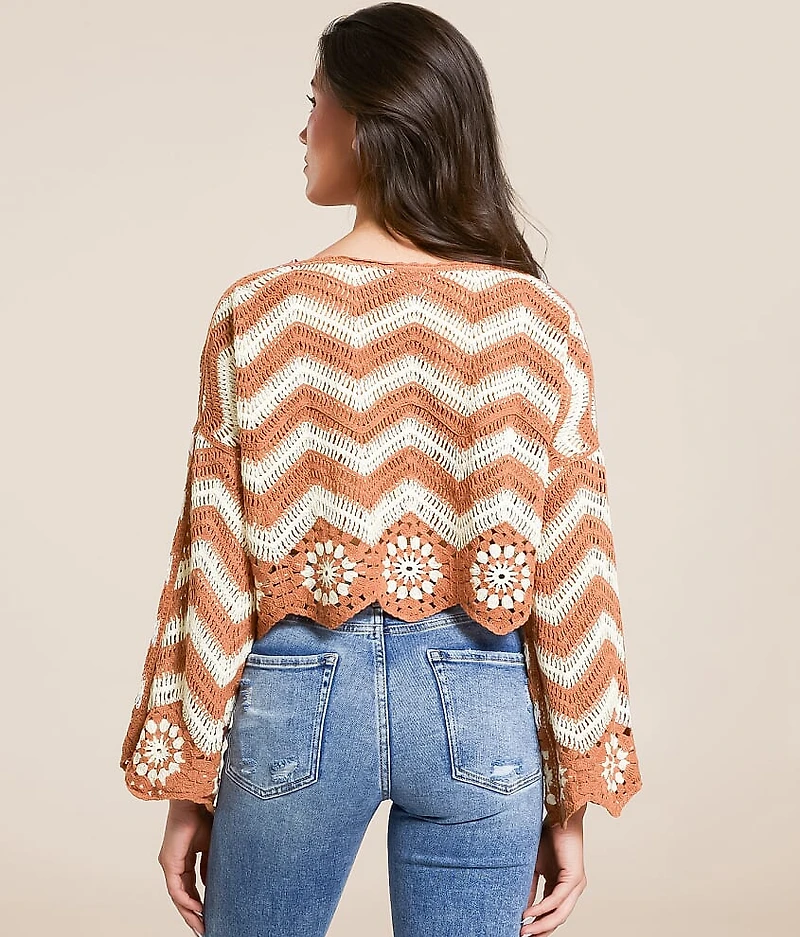 Striped Crochet Cropped Sweater
