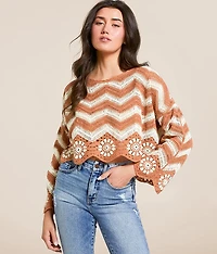 Striped Crochet Cropped Sweater