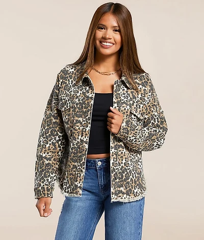 Cheetah Print Denim Stretch Jacket