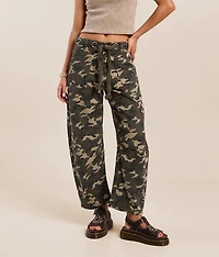 High Rise Camo Barrel Jean
