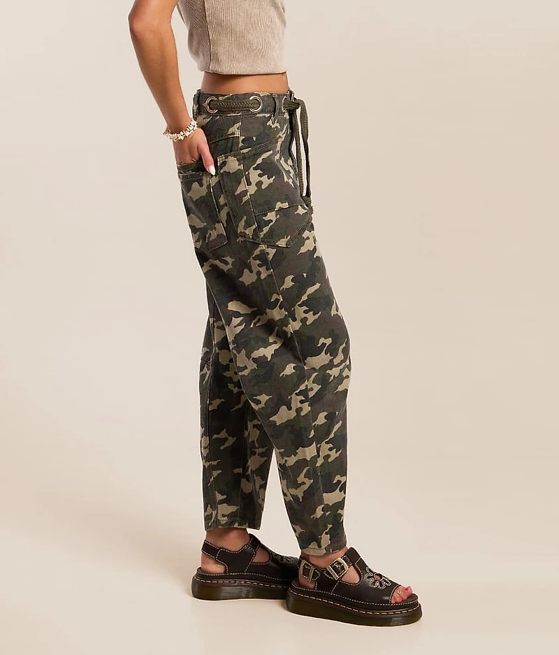 High Rise Camo Barrel Jean