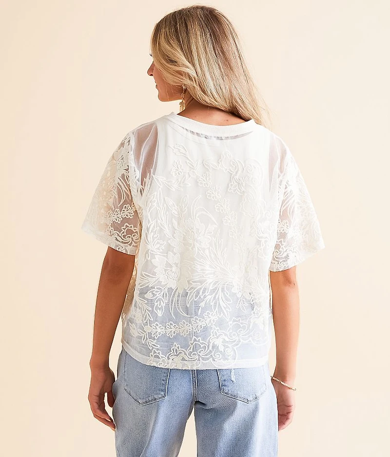 Embroidered Floral Mesh Top