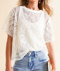 Embroidered Floral Mesh Top
