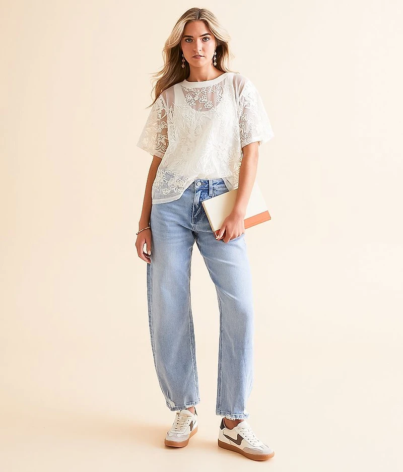 Embroidered Floral Mesh Top