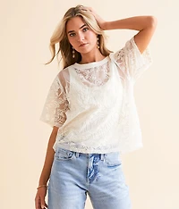 Embroidered Floral Mesh Top