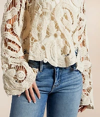 Open Weave Scalloped Sweater