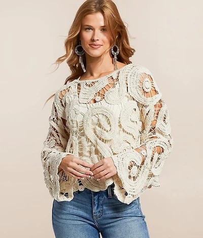 Open Weave Scalloped Sweater