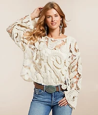 Open Weave Scalloped Sweater