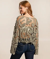 Open Weave Scalloped Sweater
